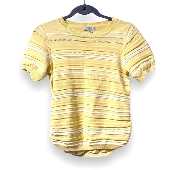 Croft & Barrow Yellow Striped Short Sleeve Knit Sweater Size Medium Retro Spring - Picture 1 of 12